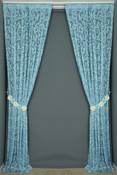 SULTAN 2 MODEL MAVİ RENK TEK KANAT Hazır dikilmiş Pileli Fon Perde 75*260 cm - Resim 6