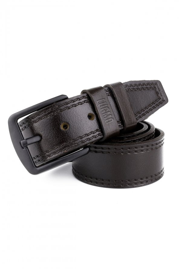 Hakiki Deri Erkek Kemer 4,5 cm Dikiş Desenli Kahverengi - 2