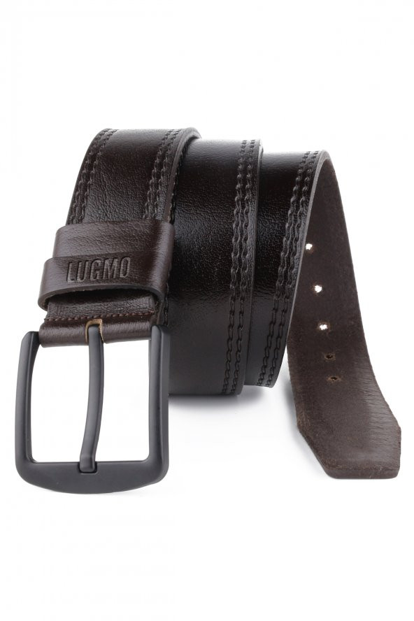 Hakiki Deri Erkek Kemer 4,5 cm Dikiş Desenli Kahverengi - 3