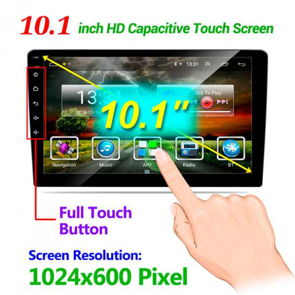 10.1 inç +Carplay ile 2Din Android 13 / (2gb.Ram) 2+32 gb.Oto 4Core Multimedya arkası kısa ince