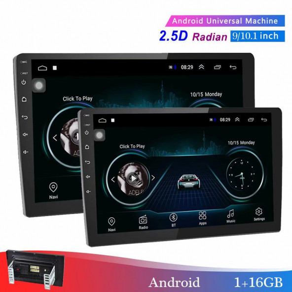 10.1 inç +Carplay ile 2Din Android 13 / (2gb.Ram) 2+32 gb.Oto 4Core Multimedya arkası kısa ince - 2