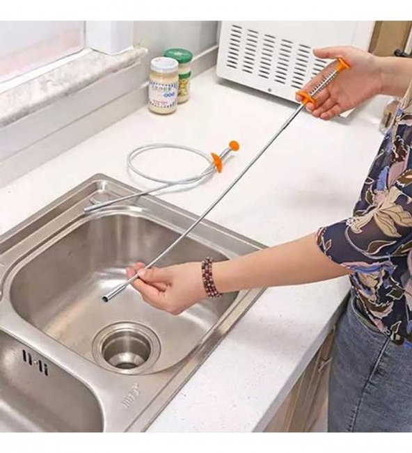 Çelik Tel Yay Lavabo Açıcı Tıkanma Önleyici Tıkanıklık Açma Teli Geder Açma Aparatı - 2