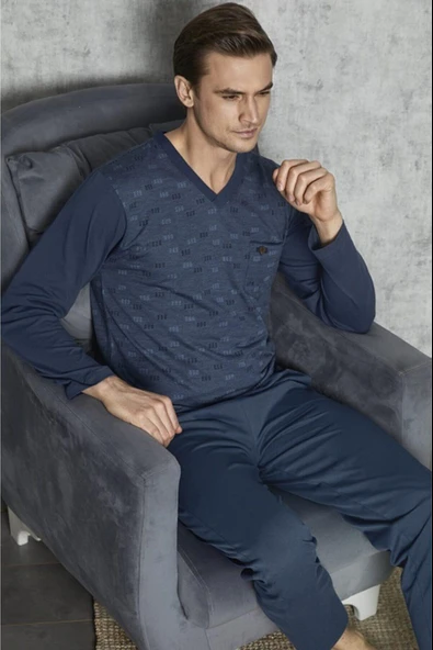Kly 7420 Erkek Battal V Yaka Pijama Takımı - Resim 2