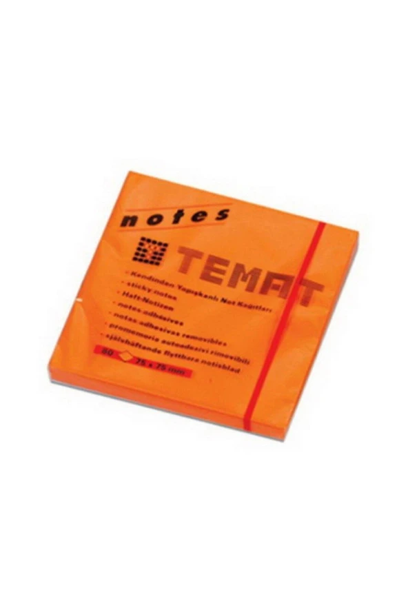Temat Yapışkanlı Not Kağıdı.FosforluTuruncu 75x75 MM Yapışkanlı Post-it