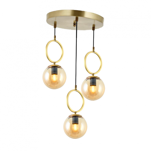 TT Aydınlatma TT014-3Y ESK Eskitme Kaplama Bal Camlı 3 lü Yuvarlak Avize ürün görseli