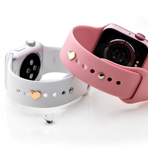 Soft Altın 925 Ayar Gümüş Apple Watch Uyumlu Tek Taşlı Kalp Model Kordon Aksesuarı