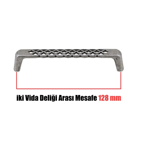 Karatay Eskitme Antik Gümüş Metal (128 mm-12.8 cm) Mobilya Mutfak Çekmece Dolap Kulpu Kulbu Kulpları - 4