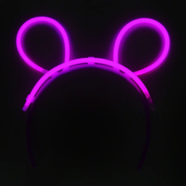 Parti Aksesaur Karanlıkta Parlayan Fosforlu Glow Stick Taç Tavşan Kulağı Tacı Pembe Renk