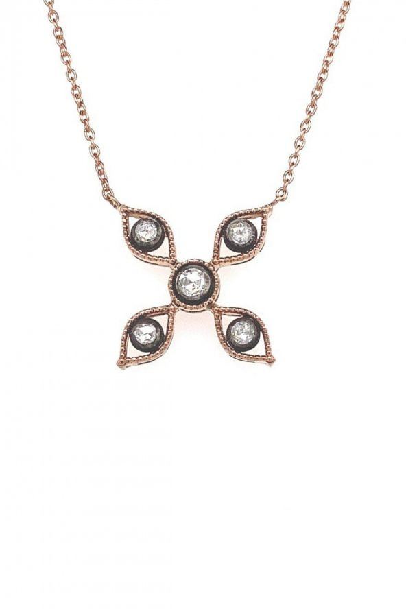 8 Ayar Altın 0.17 Ct Elmas Çiçek Desenli Kolye - 2