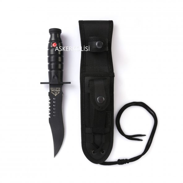 Siyah Komando Bıçağı Asker Dağcı Avcı Büyük Boy Delikli Bıçak
