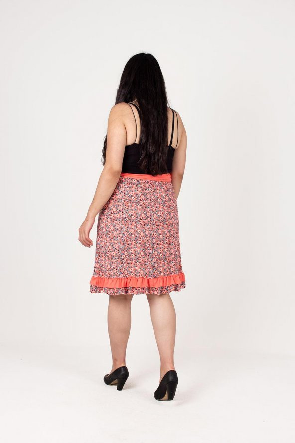 Truva Xxl Büyük Beden Kadın Giyim Desenli penye Etek nar Çiçeği ETK135 - 2