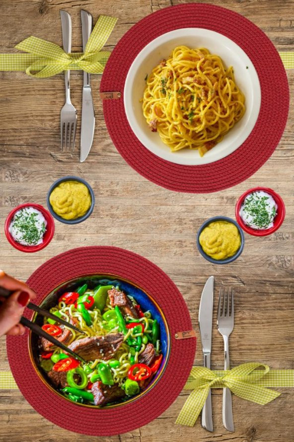 Amerikan Servis Supla Seti 6lı Yıkanabilir, Dayanıklı,ısıya Duyarlı, Uzun Ömürlü, Kırmızı Renk - 5