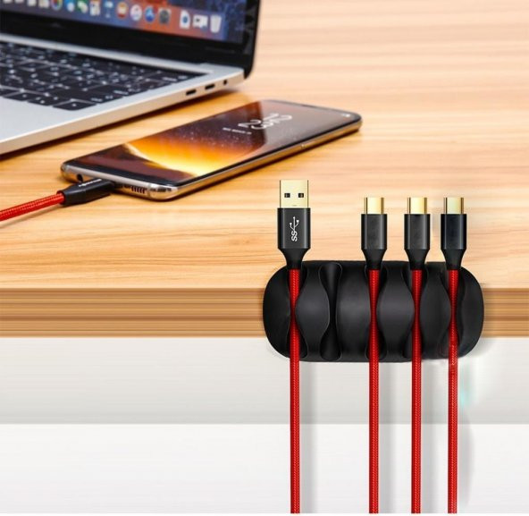 3lü Set 5 Kanallı Kablo Tutucu Düzenleyici Sabitleyici Kablo Düzenleyici SİYAH - 4