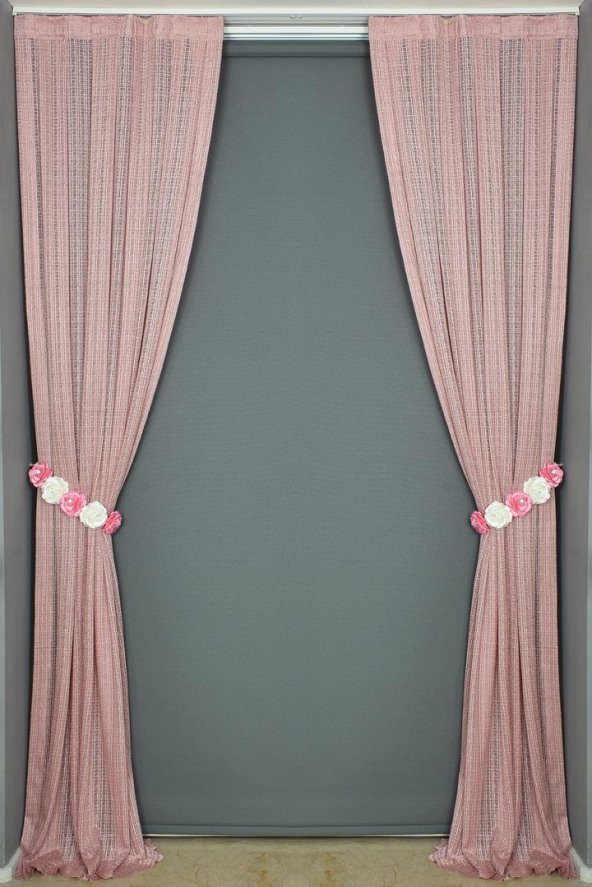 DAR ETEK GÜL KURUSU RENK TEK KANAT Hazır dikilmiş Pileli Fon Perde 75*260 cm - 7