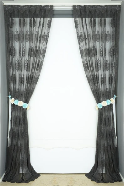 NOKTALI DAMAKS MODEL ANTRASİT RENK TEK KANAT Pileli Fon Perde 75*260 cm - Resim 7