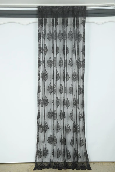 NOKTALI DAMAKS MODEL ANTRASİT RENK TEK KANAT Pileli Fon Perde 75*260 cm - Resim 2