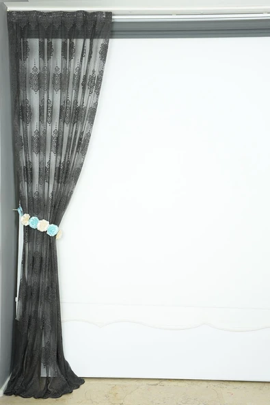 NOKTALI DAMAKS MODEL ANTRASİT RENK TEK KANAT Pileli Fon Perde 75*260 cm - Resim 5