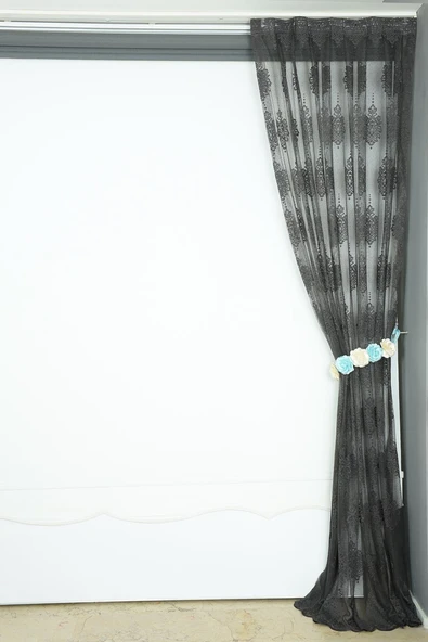 NOKTALI DAMAKS MODEL ANTRASİT RENK TEK KANAT Pileli Fon Perde 75*260 cm - Resim 6