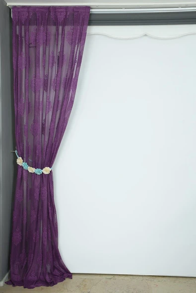 NOKTALI DAMAKS MODEL MOR RENK TEK KANAT Pileli Fon Perde 75*260 cm - Resim 4