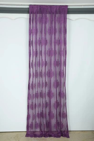 NOKTALI DAMAKS MODEL MOR RENK TEK KANAT Pileli Fon Perde 75*260 cm - Resim 2