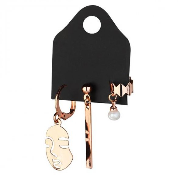 KL-MASK DETAY ÜÇLÜ ROSE RENK KÜPE