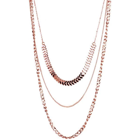 KL-ÜÇLÜ ZİNCİR TASARIM ROSE RENK KOLYE