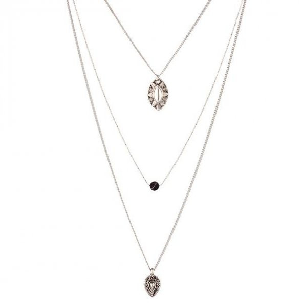 KL-ÜÇLÜ ZİNCİR OBJE VE BONCUK KOLYE ESKİTME SİLVER RENK