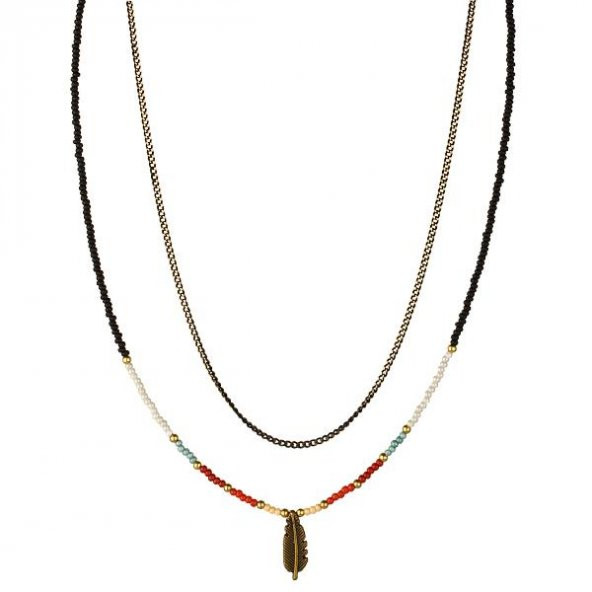 KL-TÜY DETAY ÇİFT KORDON ESKİTME GOLD RENK KOLYE