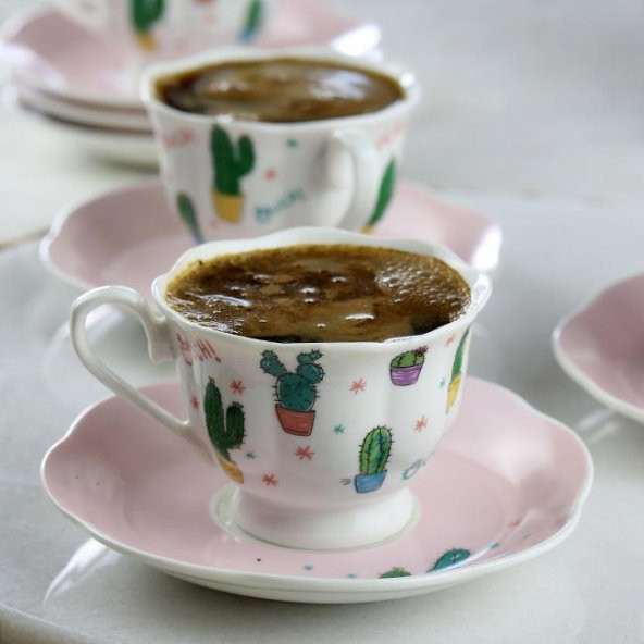 Tantitoni Lovely Kaktüs 6Lı New Bone Kahve Fincan Takımı - 5
