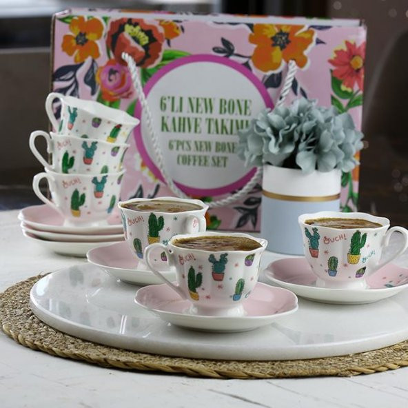 Tantitoni Lovely Kaktüs 6Lı New Bone Kahve Fincan Takımı - 6