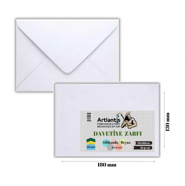 Zarf 13x18 Davetiye Zarfı Beyaz 250li 1 Paket Artlantis Beyaz Davetiye Zarfı 13*18 250 li 1 Paket