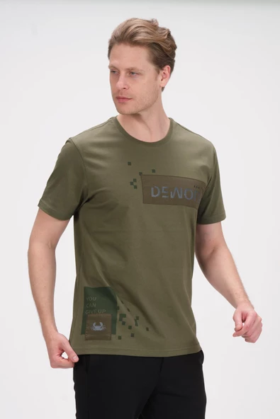 Erkek Baskı Desenli Bisiklet Yaka Pamuklu Kısa Kollu Basic T-Shirt - 11