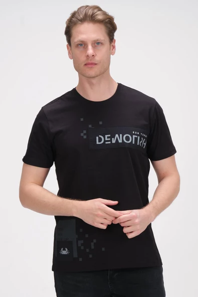 Erkek Baskı Desenli Bisiklet Yaka Pamuklu Kısa Kollu Basic T-Shirt