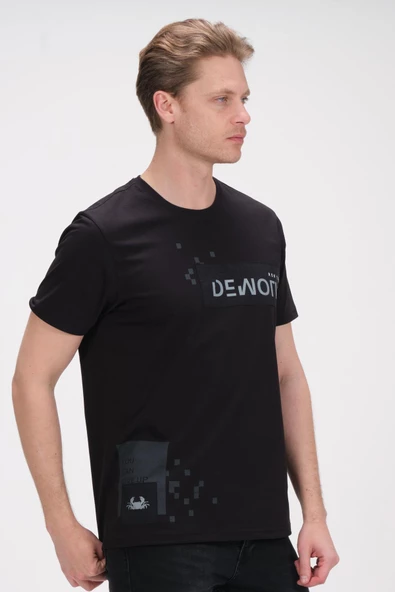 Erkek Baskı Desenli Bisiklet Yaka Pamuklu Kısa Kollu Basic T-Shirt - 5