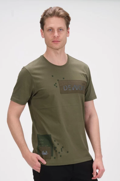 Erkek Baskı Desenli Bisiklet Yaka Pamuklu Kısa Kollu Basic T-Shirt - 10