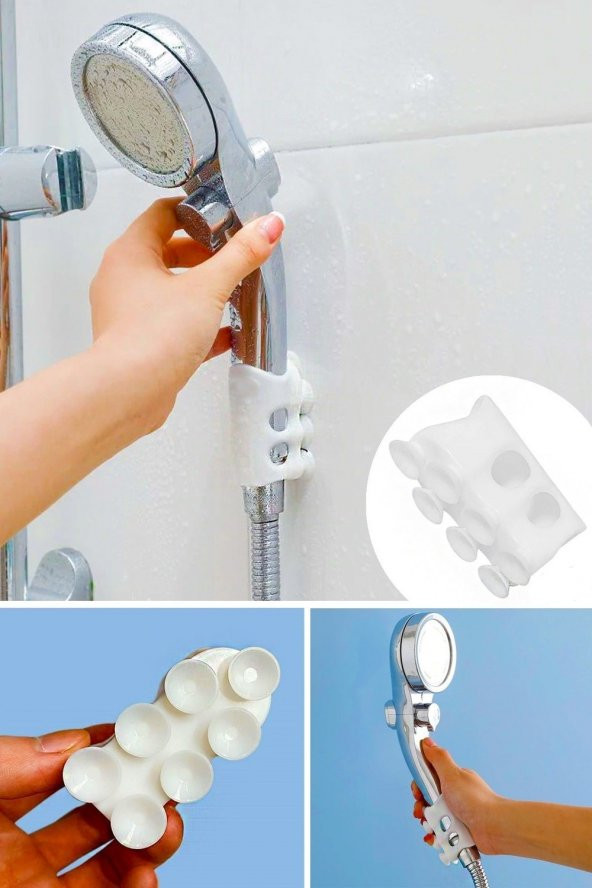 Silikon Vantuzlu Duş Başlığı Askısı Duş Ahize Tututcu Vidasız 7 Vantuzlu Tutucu
