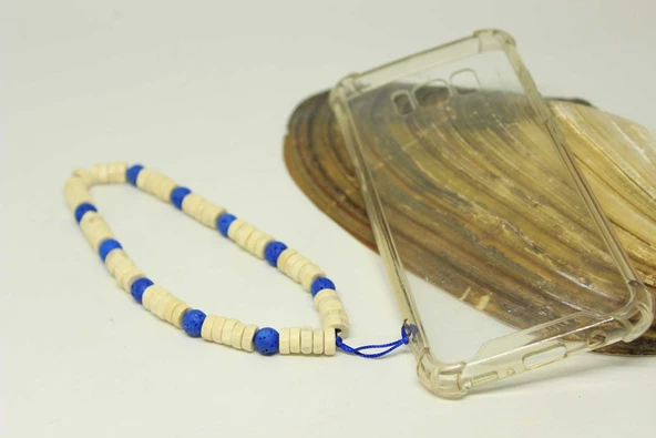 Ahşap Telefon Charm - Askısı Lacivert Lav Taşlı - 2