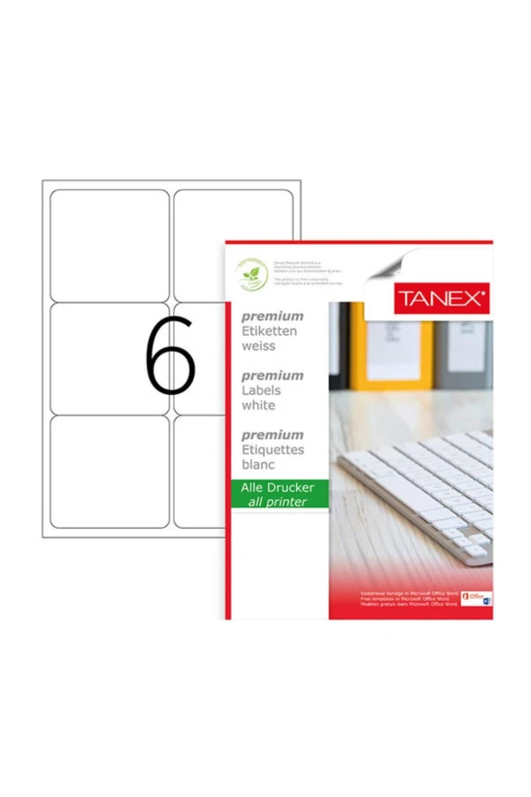Tanex Lazer Etiket 100 Yaprak 99.1x93.1 mm Lazer Yazıcı Etiketi
