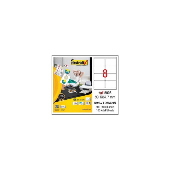 Ekstrafix Laser Etiket 100 Yaprak 99.1x67.7 mm Lazer Yazıcı Etiketi