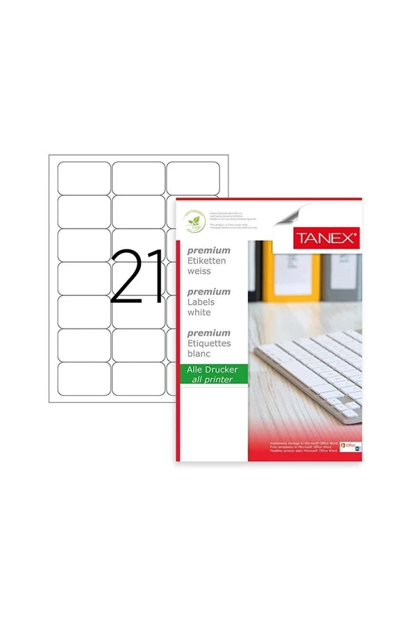 Tanex Lazer Etiket 100 Yaprak 63x38 MM mm Lazer Yazıcı Etiketi