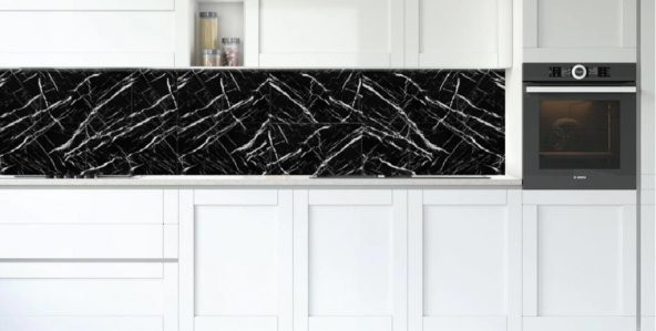 Renkli Duvarlar Tezgah Arası Kendinden Yapışkanlı PVC Siyah Kaplama Paneli 30x60 cm