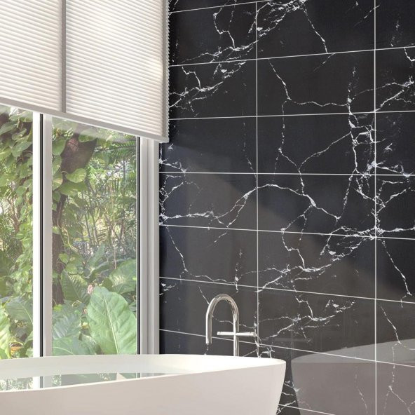 Renkli Duvarlar Tezgah Arası Kendinden Yapışkanlı PVC Siyah Kaplama Paneli 30x60 cm - 7