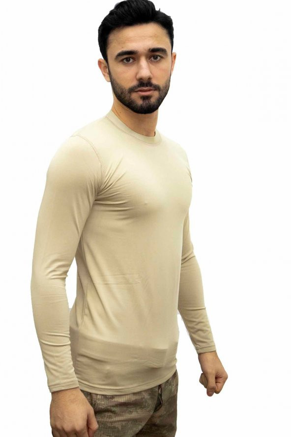 Bej Askeri Termal Microfiber Uzun Kol Tişört- Mikrofiber - 3