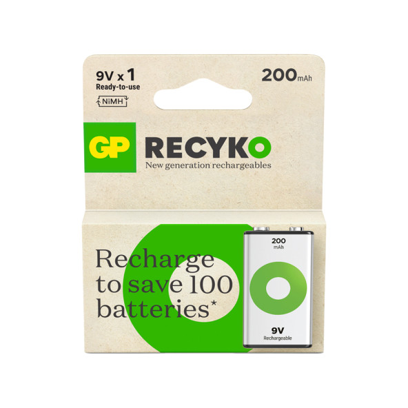 GP Batteries ReCyko 200 9V Boy Ni-MH Şarjlı Pil 8.4 Volt Tekli Kart