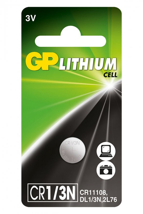 GP Batteries GPCR1/3N Dl1/3N, 2L76, CR1/3N Boy Lityum Düğme Pil, 3 Volt, Tekli Kart