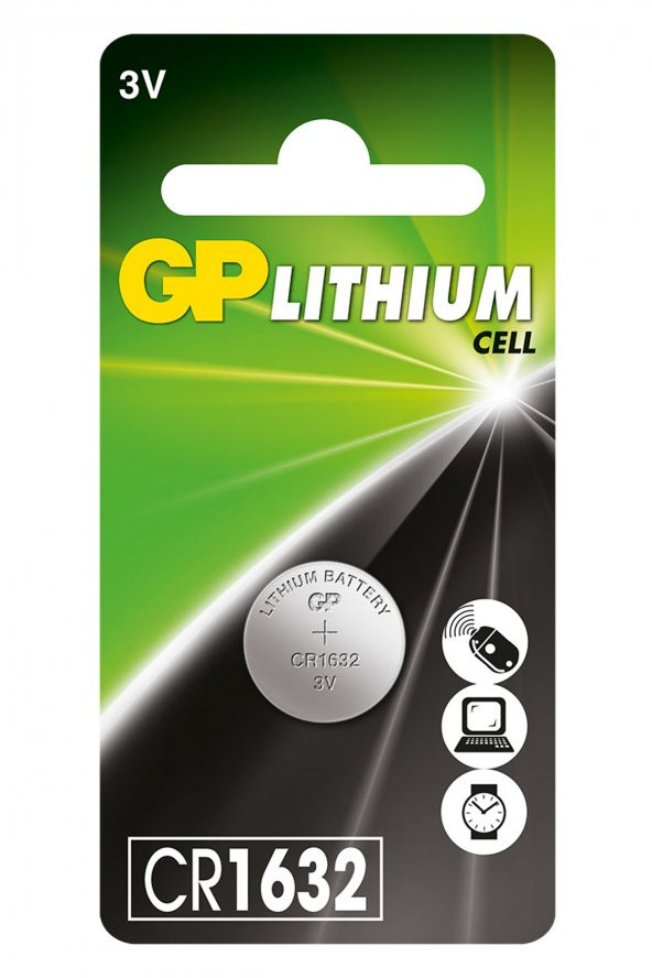 GP Batteries CR1632 1632 Boy Lityum Düğme Pil, 3 Volt, Tekli Kart