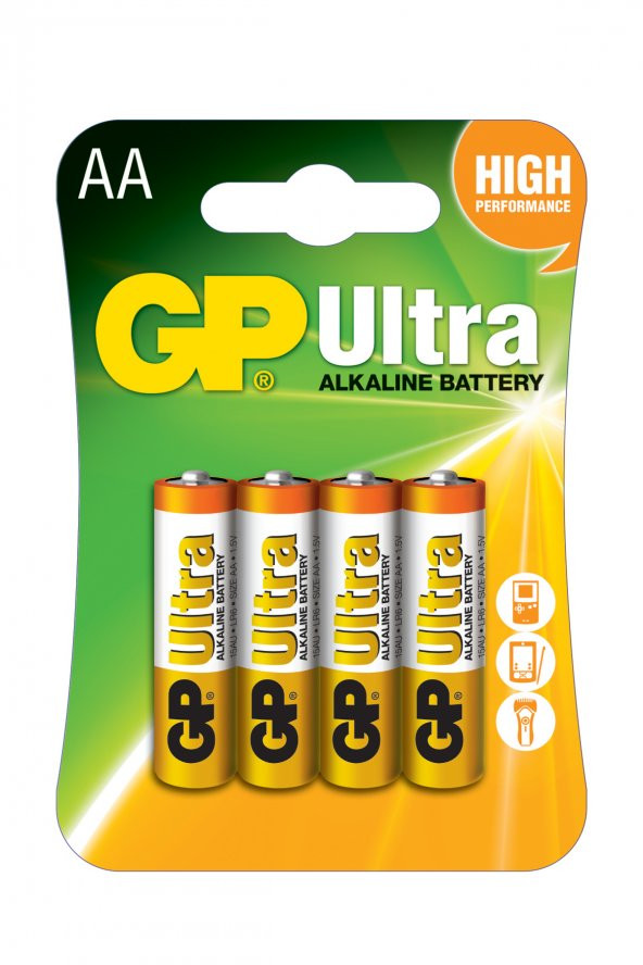 GP Batteries GP15AU Ultra Alkalin LR6/E91/AA Boy Kalem Pil 1.5 Volt 4Lü Kart