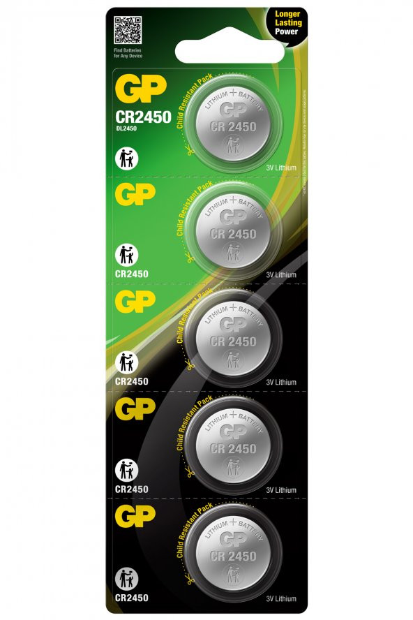 GP Batteries CR2450 2450 Boy Lityum Düğme Pil 3 Volt 5Li Kart