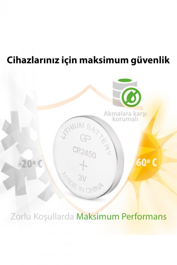 GP Batteries CR2450 2450 Boy Lityum Düğme Pil 3 Volt Tekli Kart - 3