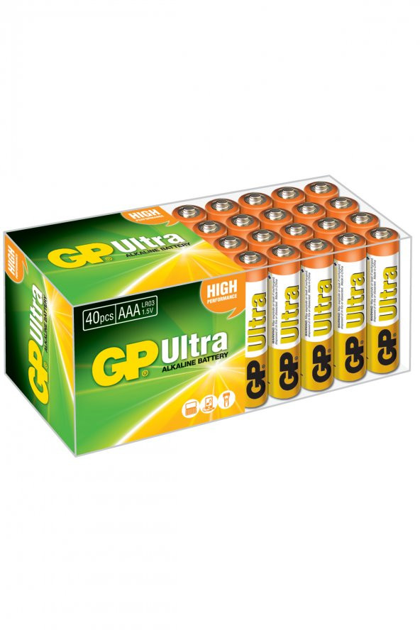 GP Batteries GP24AU Ultra Alkalin LR03/E92/AAA Boy İnce Kalem Pil 1.5 Volt 40lı Paket